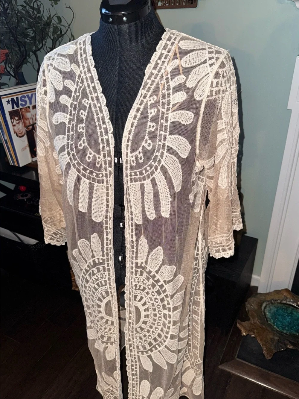 Rebellion White Sheer Embroidered Duster